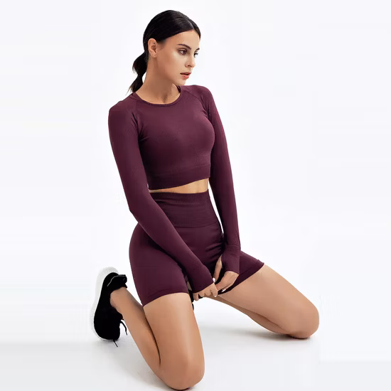Women Yoga Set Seamless Leggings Long Sleeve Crop Top Sports Bra Running Pants Gym Clothing Fitness Workout Sports Suit
